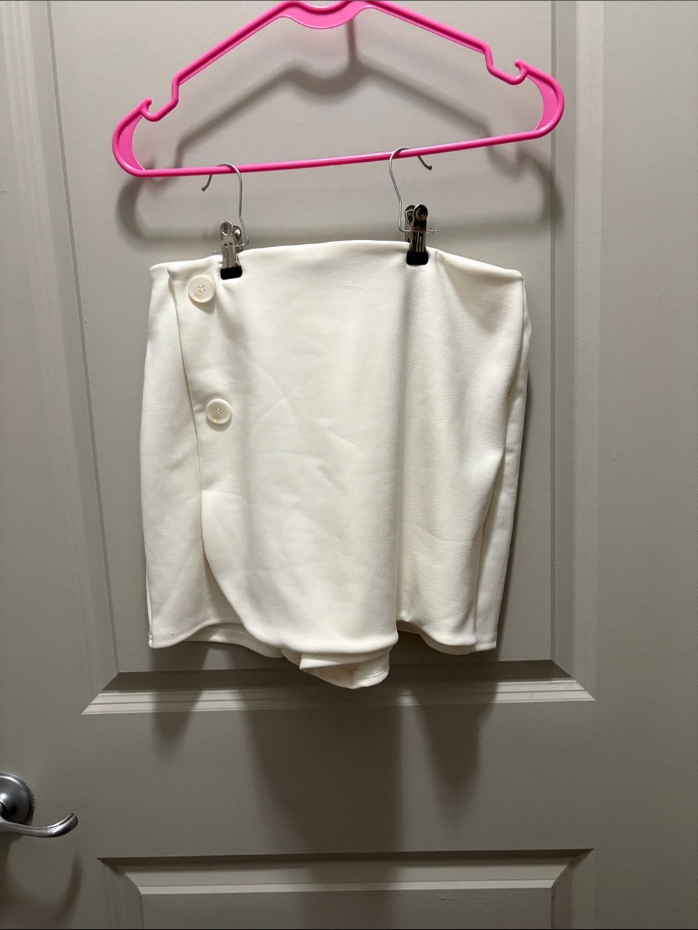 Women's White Wrap-Front Skort with Button Trim